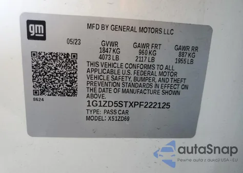 2023 Chevrolet Malibu Lt z USA, uszkodzony, nr VIN 1G1ZD5STXPF222125